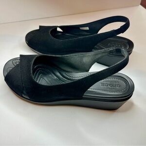 Crocs Women’s Black Open Toe Sling Back Shoes- Size 10- Dressy or Casual